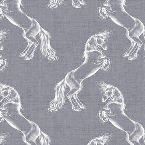 White Rearing Horse on Mid Grey Linen