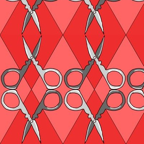 Sewing Scissors Argyle red on red