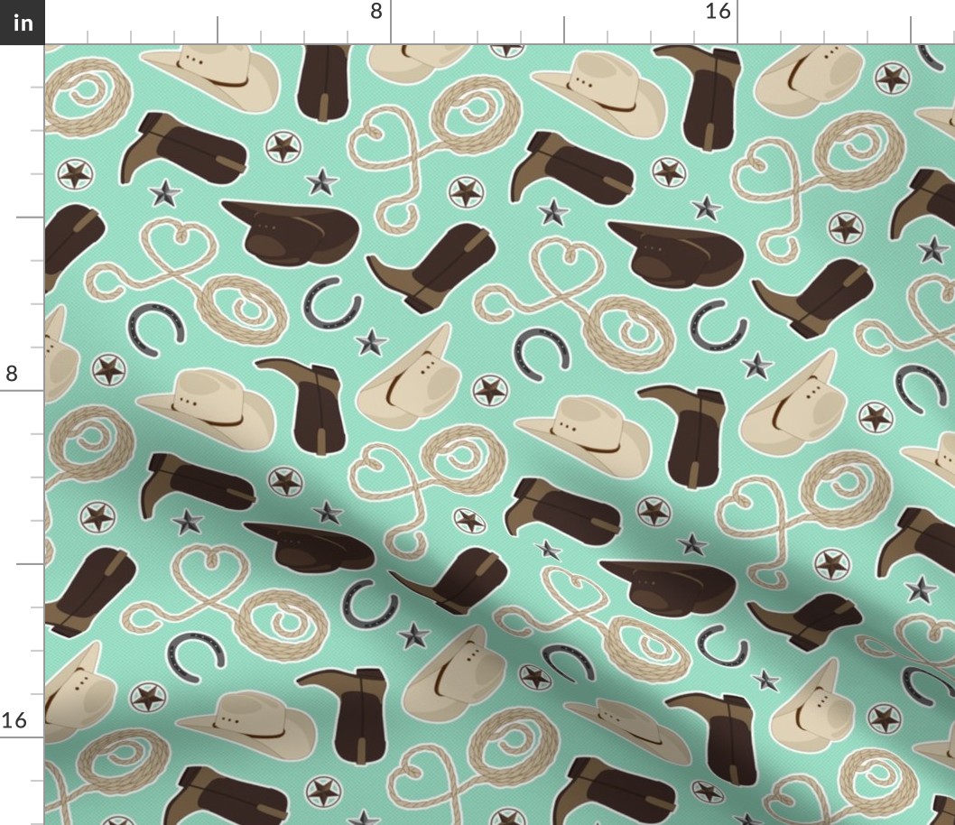 Cute Cowboy Theme Pattern Mint