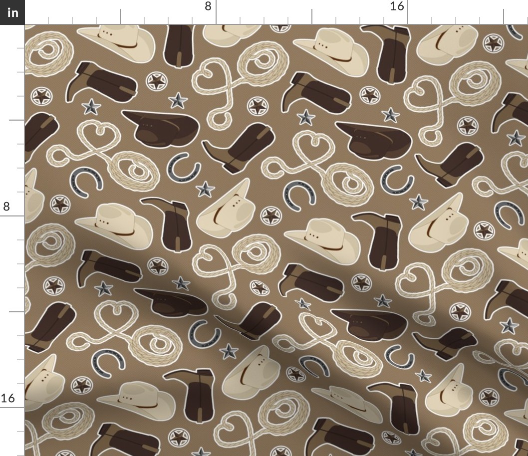 Cute Cowboy Theme Pattern Brown