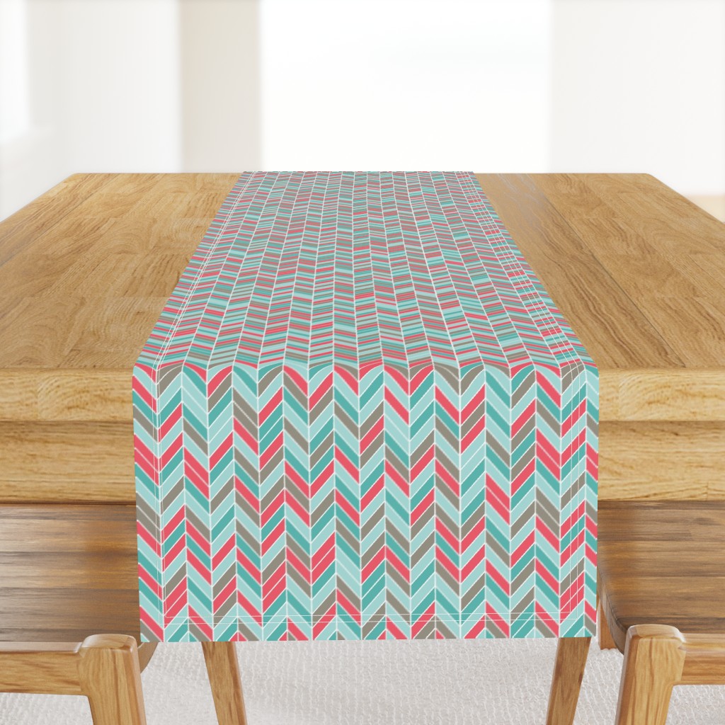 herringbone in red, teal, gray