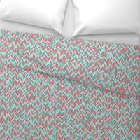 herringbone in red, teal, gray