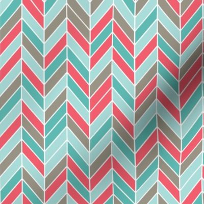 herringbone in red, teal, gray