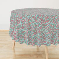 herringbone in red, teal, gray