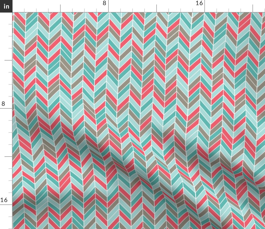 herringbone in red, teal, gray