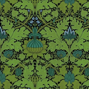 William Morris ~ St. JamesDamask ~ Seaside Garden on Black