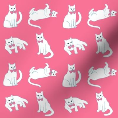 Pink cat fabric of white cats on pink