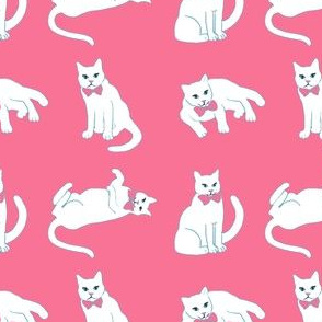 Pink cat fabric of white cats on pink