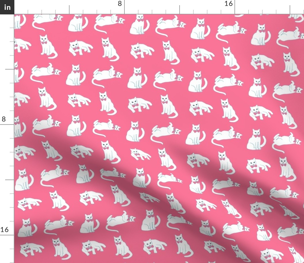 Pink cat fabric of white cats on pink