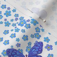 Watercolor Forgetmenot Blue Butterflies 