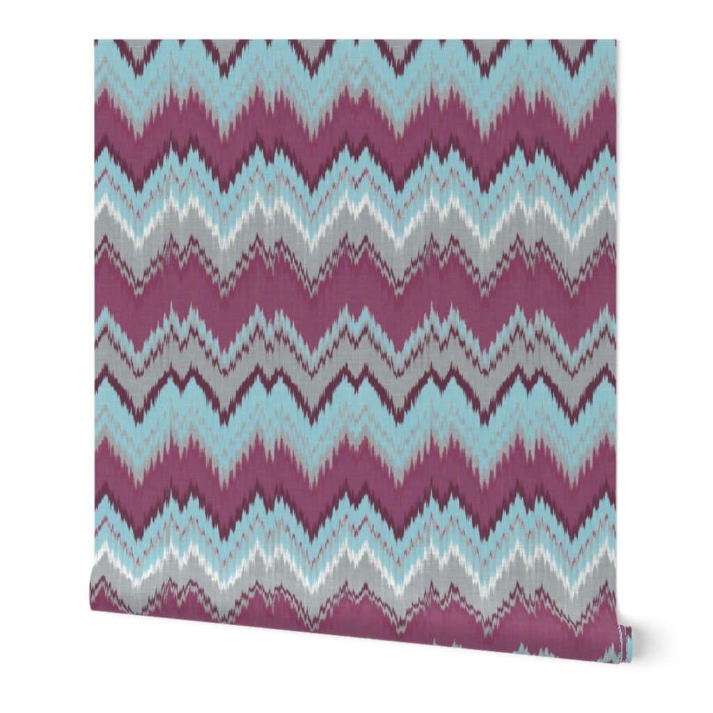 Aqua, Plum and Cashmere Ikat Chevron