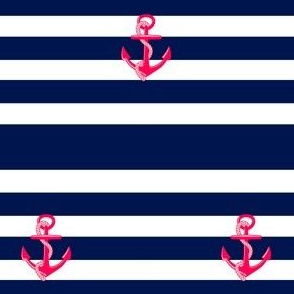 Pink Anchor on Navy Stripe