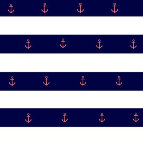 PInk Anchor on Navy Blue Stripe-Small