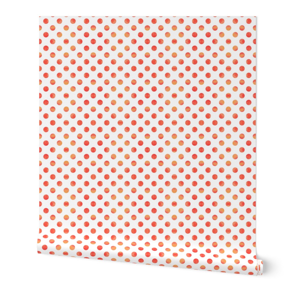 Watercolor Polka Dots in Orange Raspberry