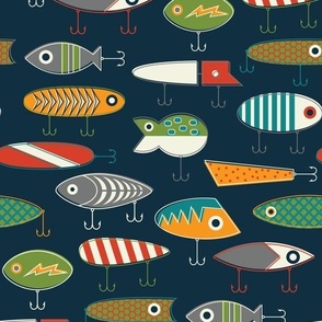 Hooked Fish Fabric, Wallpaper and Home Decor
