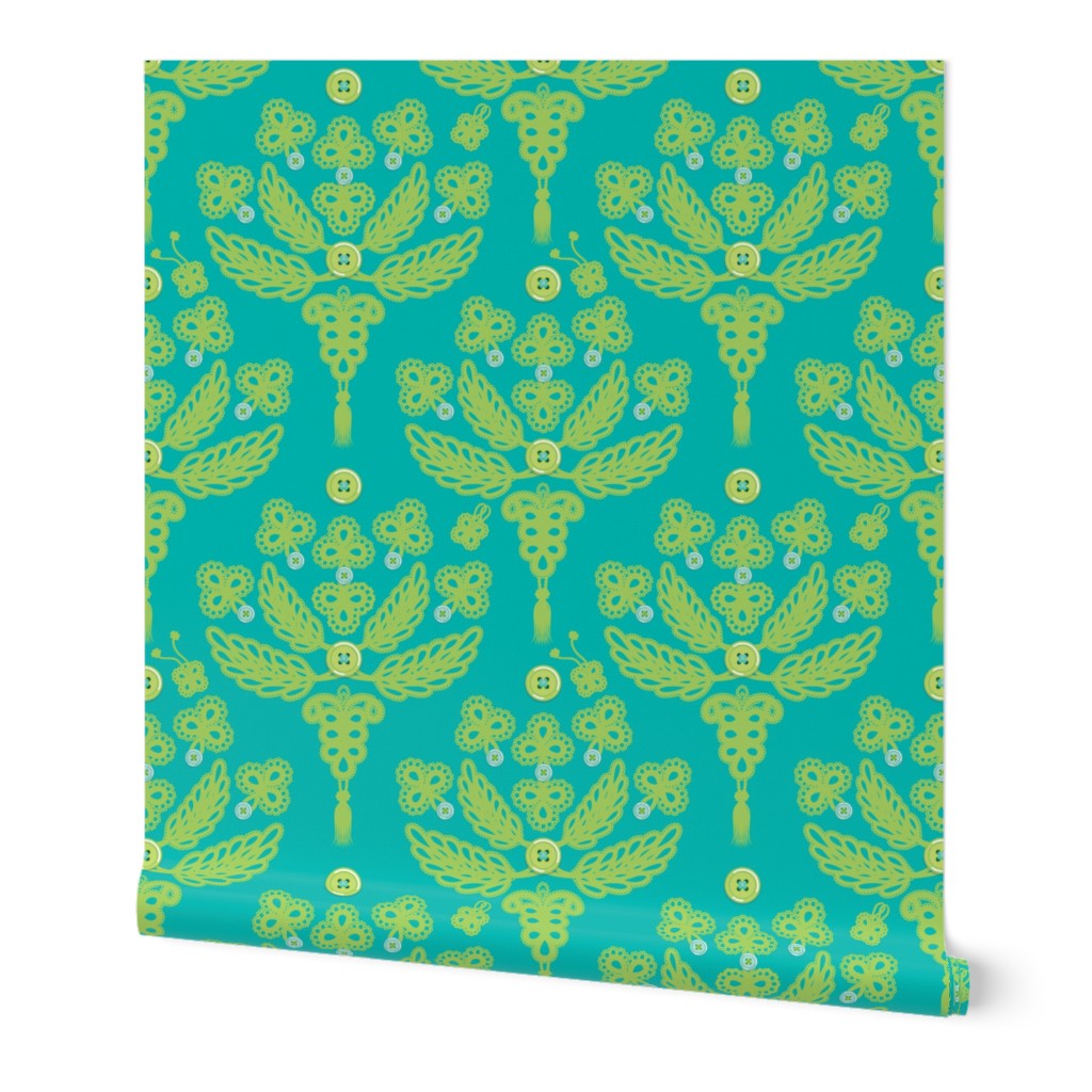 Buttoned-up Damask in bluegreen