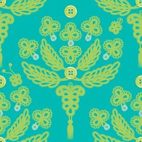 Buttoned-up Damask in bluegreen