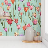 Holland tulips on aqua