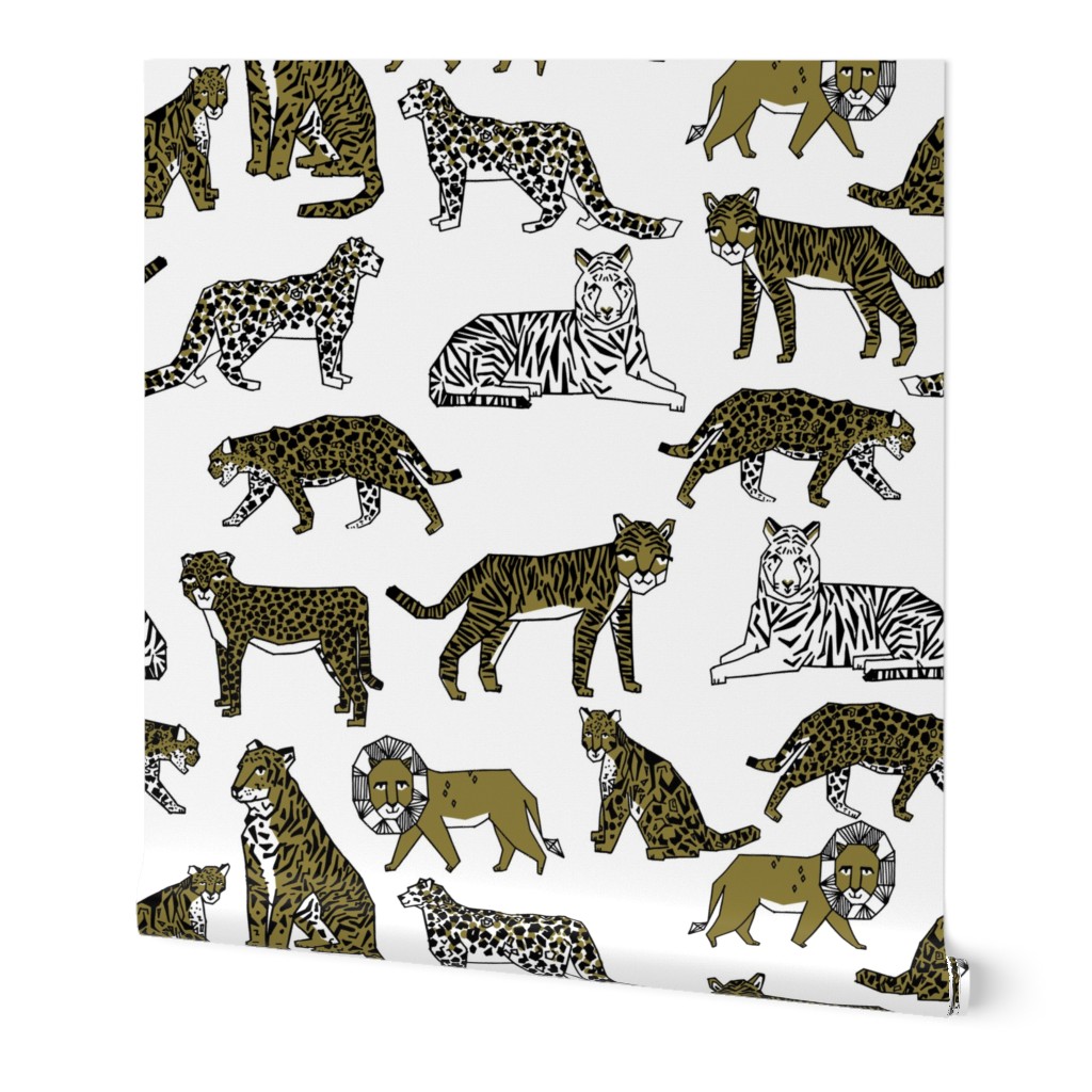 lions and tigers // gold dark yellow mustard kids safari zoo 