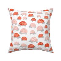 Hedgehogs - Vermillion/Pale Pink on White by Andrea Lauren