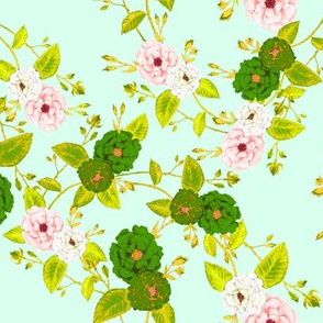 Chinoserie Rose  in Green & Pink