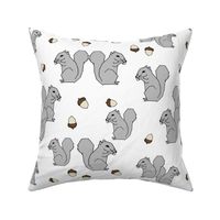 squirrel fabric // squirrels forest grey kids autumn fall  forest baby 