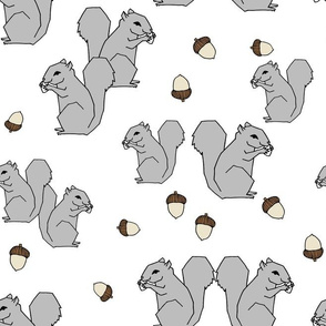 squirrel fabric // squirrels forest grey kids autumn fall  forest baby 