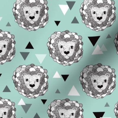 Woodland geometric lion doodle illustration pattern