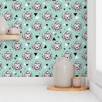 Woodland geometric lion doodle illustration pattern