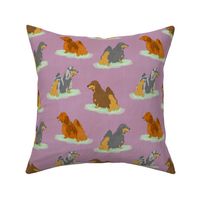 Standing Longhaired Dachshunds - purple linen