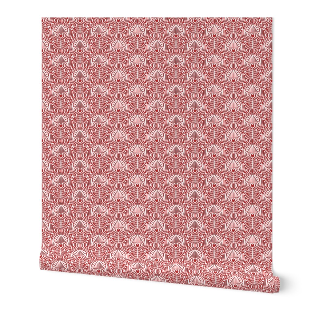 Red Nouveau Swirls on White