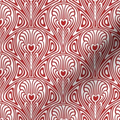 Red Nouveau Swirls on White