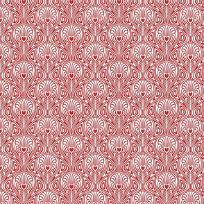 Red Nouveau Swirls on White