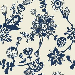 Navy floral doodles