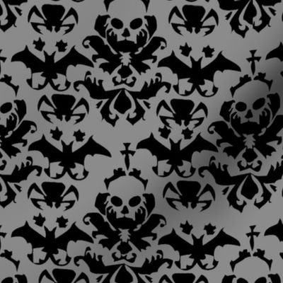 Skull Damask Grey/Black  