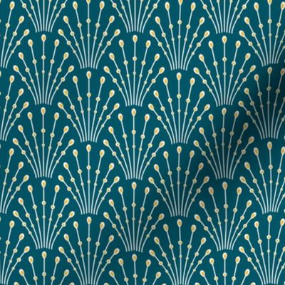 art deco beads_gold on teal blue