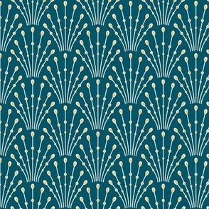 art deco beads_gold on teal blue