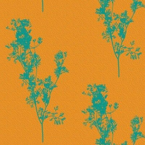 Silhouettes of Teal Cilantro on Summer Zest Sunshine