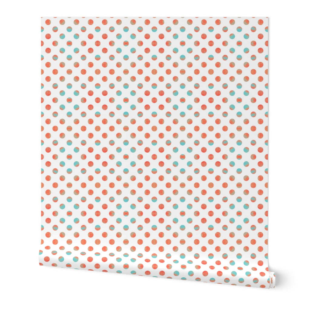 Watercolor Dots in Aqua and Coral