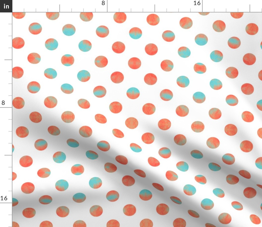 Watercolor Dots in Aqua and Coral