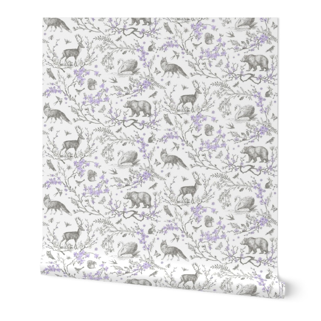 Spring Woodland Toile (purple white/linen) LRG 