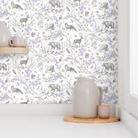 Spring Woodland Toile (purple white/linen) LRG 