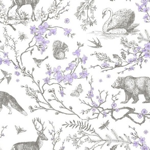 Spring Woodland Toile (purple white/linen) LRG 