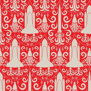 Rocket Science Damaks (Red and Beige)