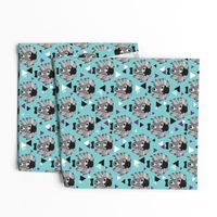 Woodland geometric raccoon doodle illustration pattern