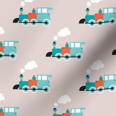 Vintage steam train illustration kids pattern