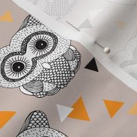 Woodland geometric owl doodle illustration pattern