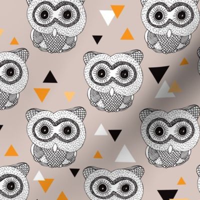 Woodland geometric owl doodle illustration pattern