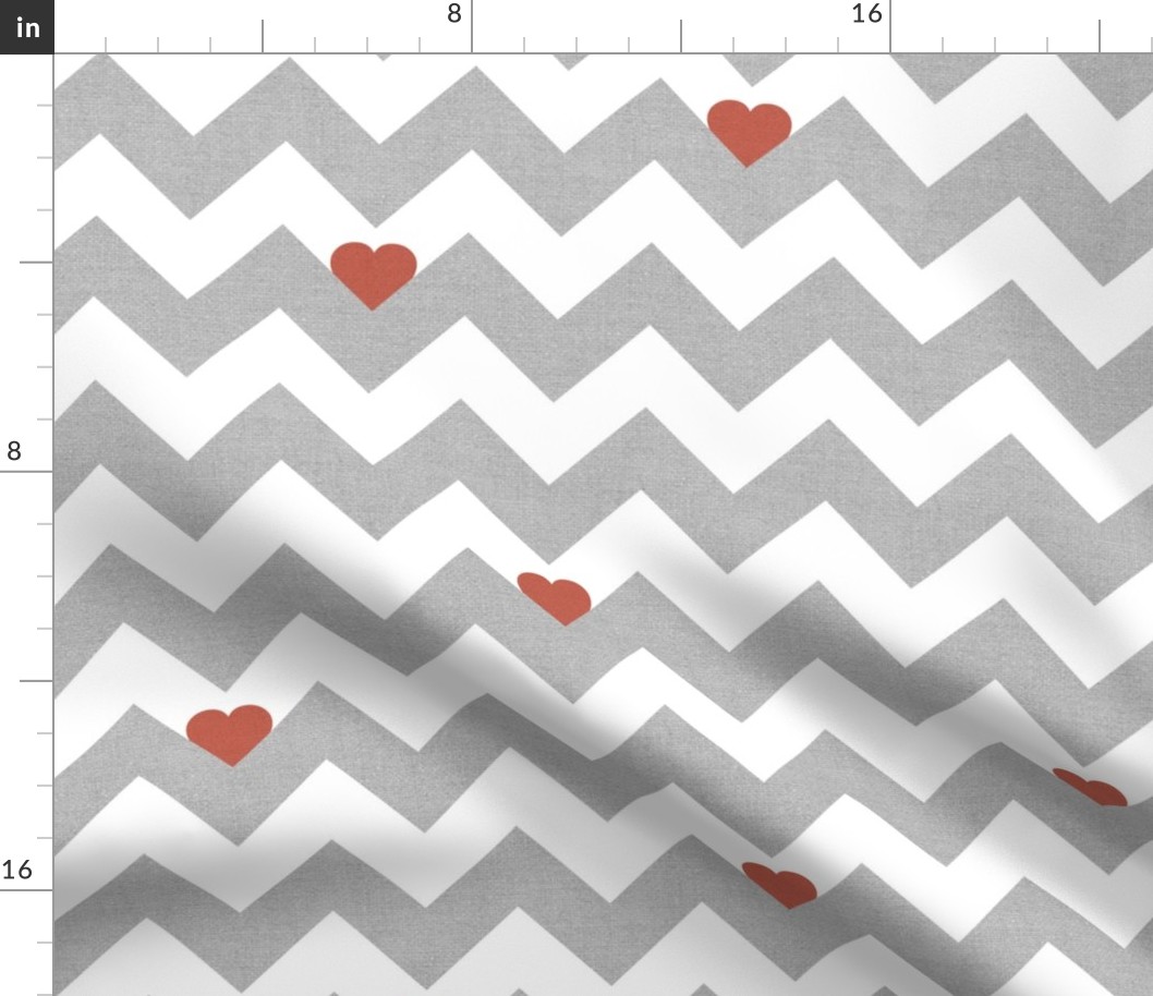 Heart & Chevron - Grey/Red Canvas