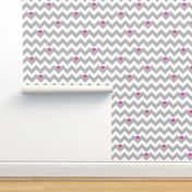 Heart & Chevron - Grey/Pink Canvas